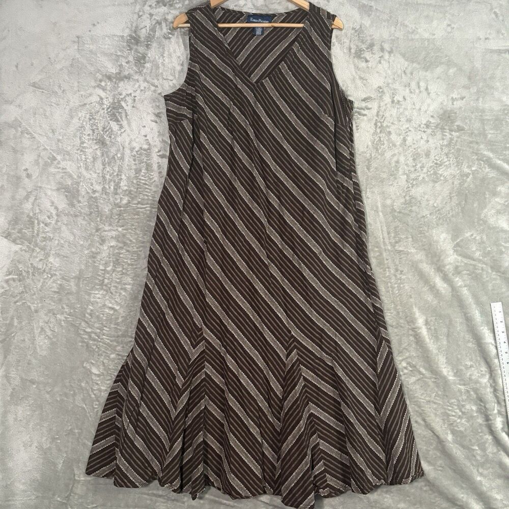 Evan-Picone Brown Pleated Dress Women’s Plus Size 22W Stripes Retro Classic 90s